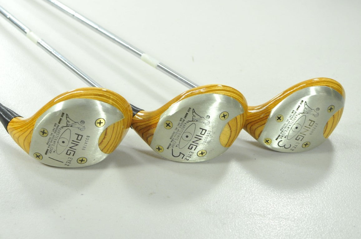 Ping Eye 2 Persimmon Driver, 3 and 5 Fairway Woods Set Firm / Stiff RH  # 212182