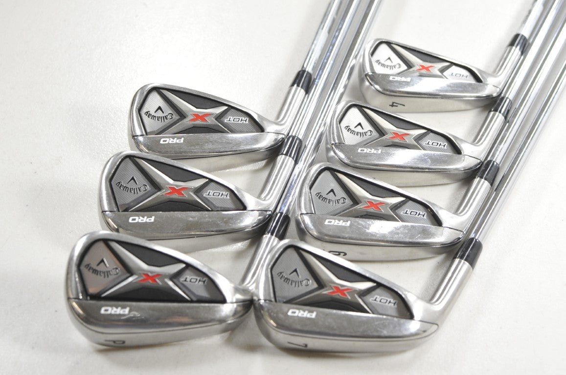 LEFT HANDED Callaway X Hot Pro 4-PW Iron Set Stiff Project X 6.0 Steel # 218439