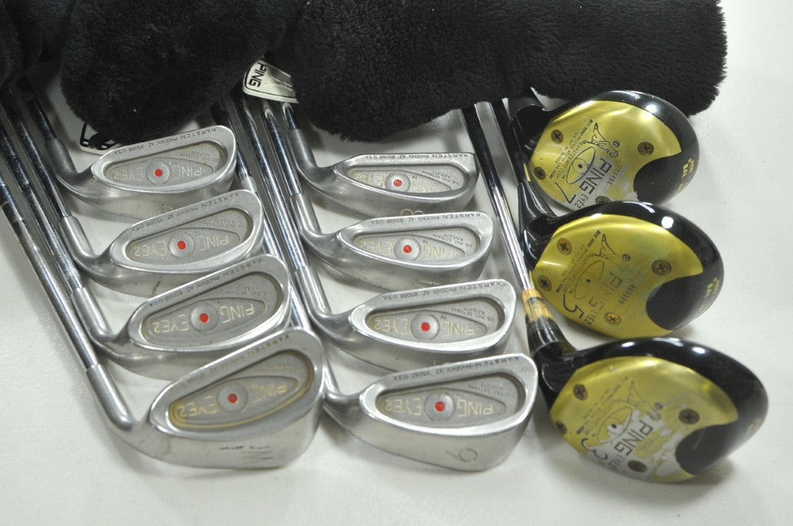 Ping Eye 2 3-W Iron Set and 3, 5, 7 Fairway Woods Stiff Flex RH Steel # 191258