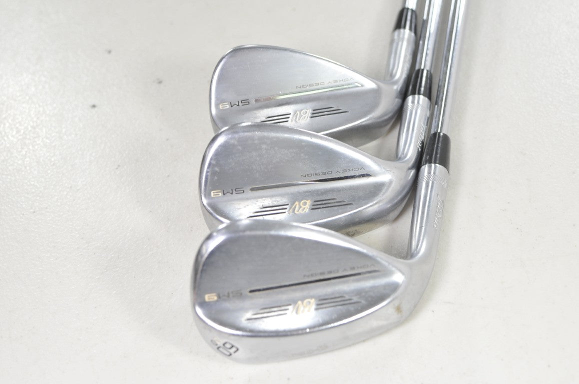 LEFT HANDED Titleist Vokey SM9 Tour Chrome 52*, 56*, 60* Wedge Set Steel #219486